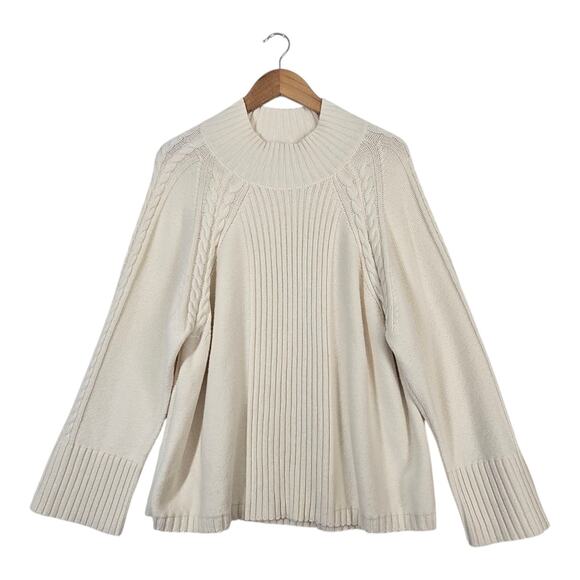 Talbots Sweaters - Talbots Mock Neck Cable Details Sweater 2X Ivory Long Sleeve Soft Cotton Blend